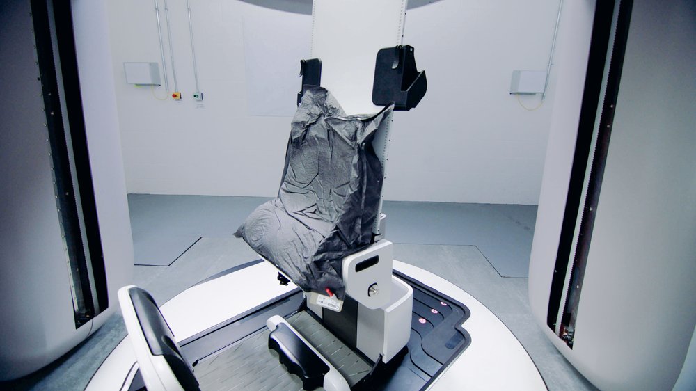 Leo Cancer Care’s Upright Patient Positioning solution showing a vac loc back and backrest provided by CQ Medical.